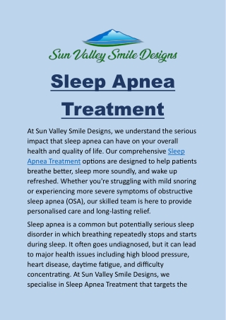 Sleep Apnea Treatment: Discover Relief in Sun Valley Smile Designs