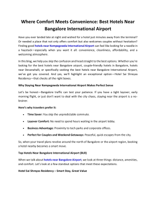 Best Hotels Near Bangalore Airport- Sai Shreyas Residency