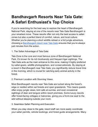 Bandhavgarh Resorts Near Tala Gate_ A Safari Enthusiast’s Top Choice