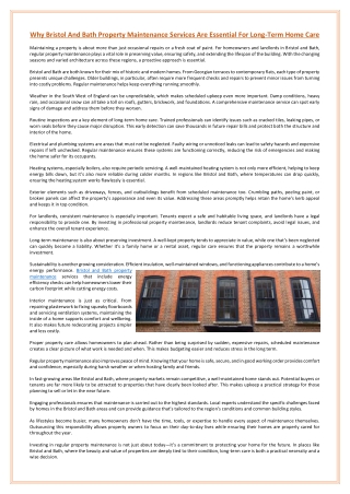 Why Bristol And Bath Property Maintenance Services Are Essential For Long-Term Home Care