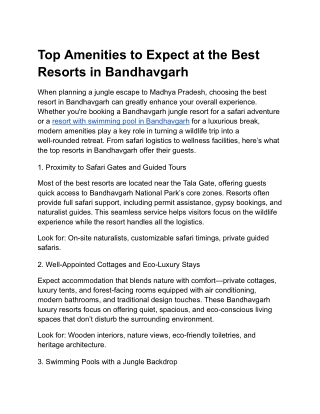 Top Amenities to Expect at the Best Resorts in Bandhavgarh