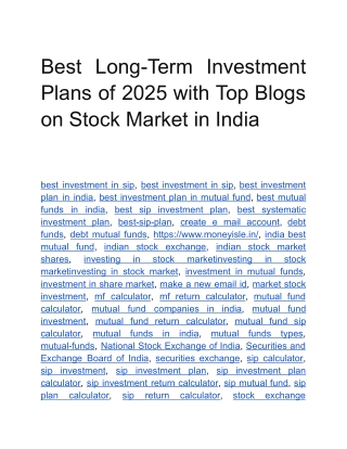 Best Long-Term Investment Plans of 2025 with Top Blogs on Stock Market in India