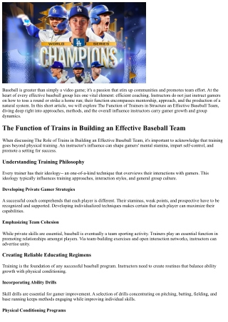 The Role of Coaches in Building a Successful Baseball Team