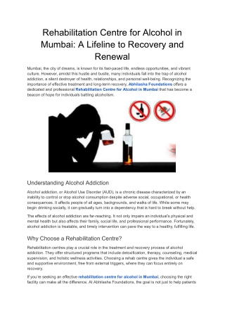 Rehabilitation Centre for Alcohol in Mumbai | A Lifeline to Recovery and Renewal