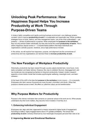 How Happiness Squad Helps You Increase Productivity at Work Through Purpose