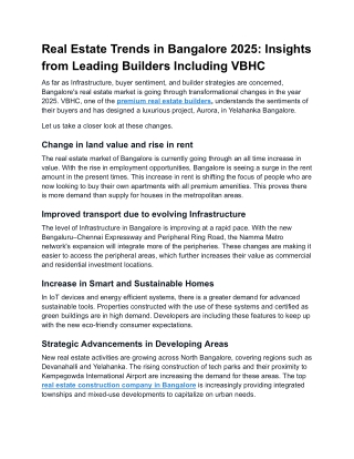 Real Estate Trends in Bangalore 2025_ Insights from Leading Builders Including VBHC