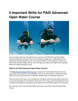 5 Important Skills for PADI Advanced Open Water Course