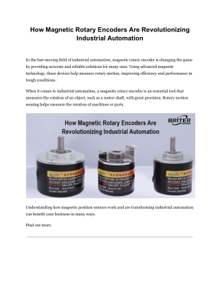 How Magnetic Rotary Encoders Are Revolutionizing Industrial Automation