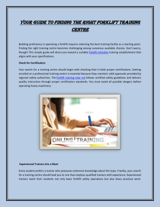 Your Guide To Finding The Right Forklift Training Centre