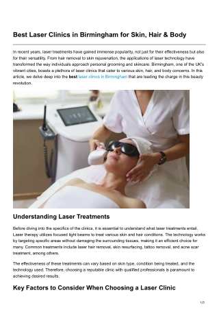 Best Laser Clinics in Birmingham for Skin Hair Body