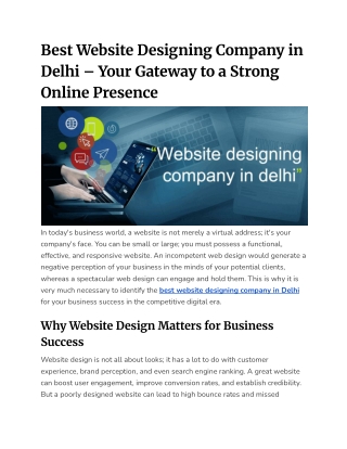 Best Website Designing Company in Delhi – Your Gateway to a Strong Online Presence