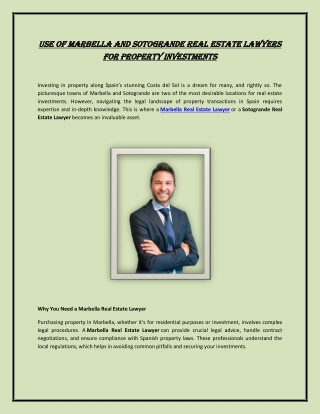 Use of Marbella and Sotogrande Real Estate Lawyers for Property Investments