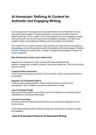 AI Humanizer_ Refining AI Content for Authentic and Engaging Writing