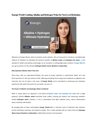 Energic World Combing Alkaline and Hydrogen Water for Next Level Hydration - alkaline hydrogen water machine in Hyderaba