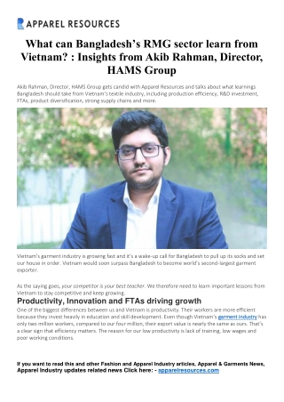 What can Bangladeshs RMG sector learn from Vietnam  Insights from Akib Rahman, Director, HAMS Group