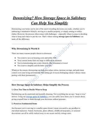 downsizing how storage space in salisbury