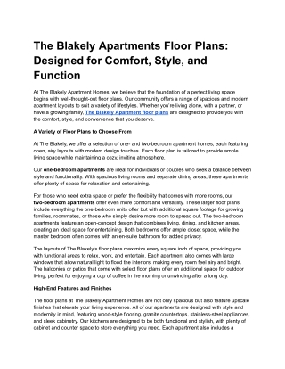 the blakely apartments floor plans designed