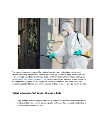 Understanding the Charges for Pest Control Services in India