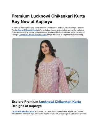 Shop Elegant Lucknowi Chikankari Kurtas Online | Aaparya