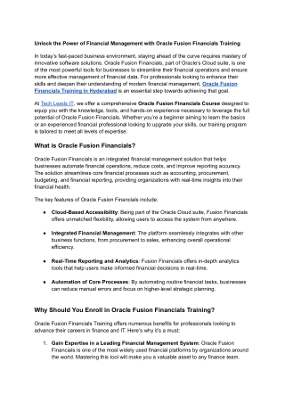 Unlock the Power of Financial Management with Oracle Fusion Financials Training