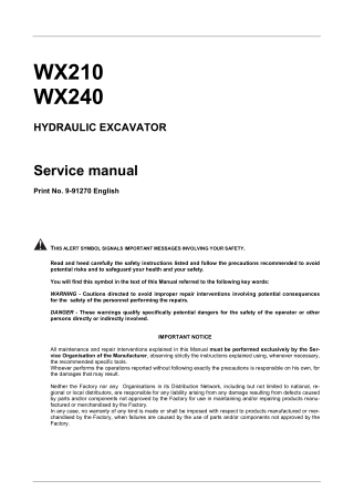 CASE WX240 Hydraulic Excavator Service Repair Manual Instant Download