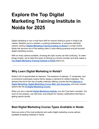 Explore the Top Digital Marketing Training Institute in Noida for 2025