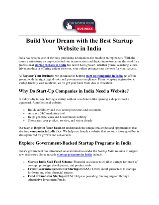 Build Your Dream with the Best Startup Website in India