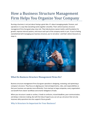 How a Business Structure Management Firm Helps You Organize Your Company