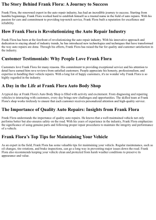 the story behind frank flora a journey to success