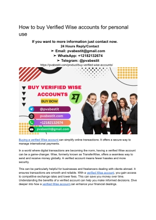 How to buy Verified Wise accounts for personal use