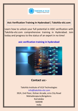 asic verification training in hyderabad takshila