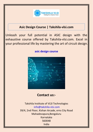 asic design course takshila vlsi com
