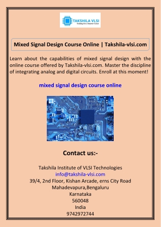 mixed signal design course online takshila vlsi