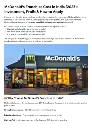 mcdonald s franchise cost in india 2025