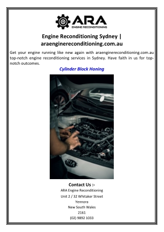 Engine Reconditioning Sydney  araenginereconditioning.com.au