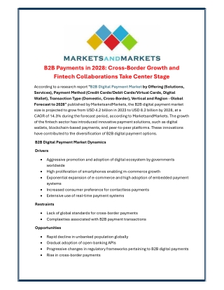 B2B Payments in 2028: Cross-Border Growth and Fintech Collaborations Take Center