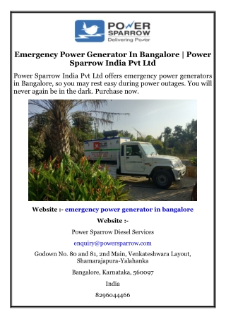 emergency power generator in bangalore power