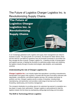 the future of logistics charger logistics