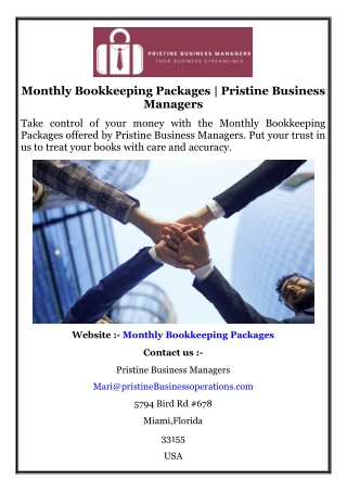 monthly bookkeeping packages pristine business