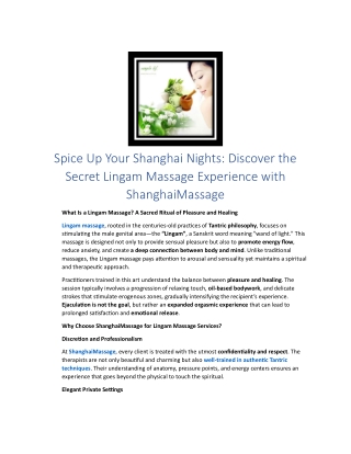 Spice Up Your Shanghai Nights Discover the Secret Lingam Massage Experience