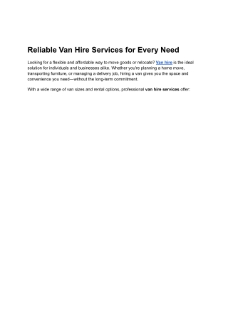 Reliable Van Hire Services for Every Need