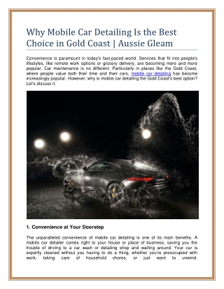 10 Reasons Why Mobile Car Detailing Is the Best Choice in Gold Coast