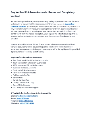 How to Safely Use  Verified Coinbase Accountss After Purchase