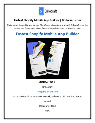 fastest shopify mobile app builder brillocraft com