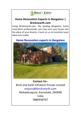 Home Renovation Experts In Bangalore | Bricknearth.com