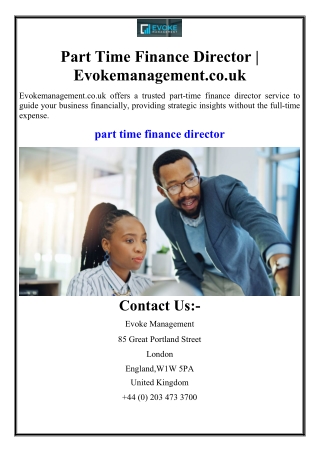 Part Time Finance Director | Evokemanagement.co.uk
