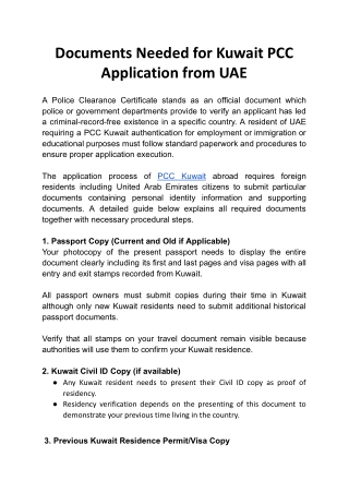 Documents Needed for Kuwait PCC Application from UAE