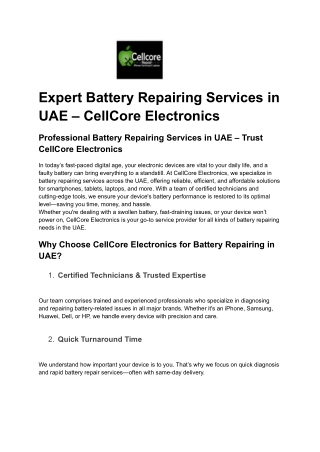 Expert Battery Repairing Services in UAE – CellCore Electronics