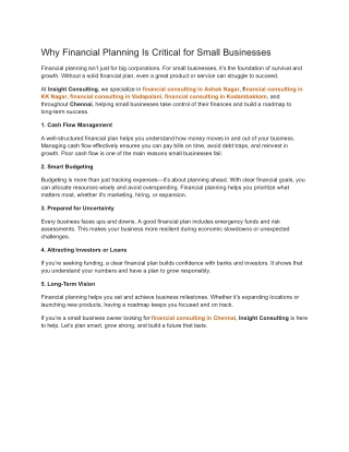 Why Financial Planning Is Critical for Small Businesses