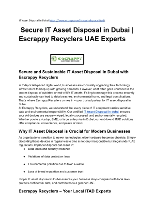 Secure and Sustainable IT Asset Disposal in Dubai with Escrappy Recyclers